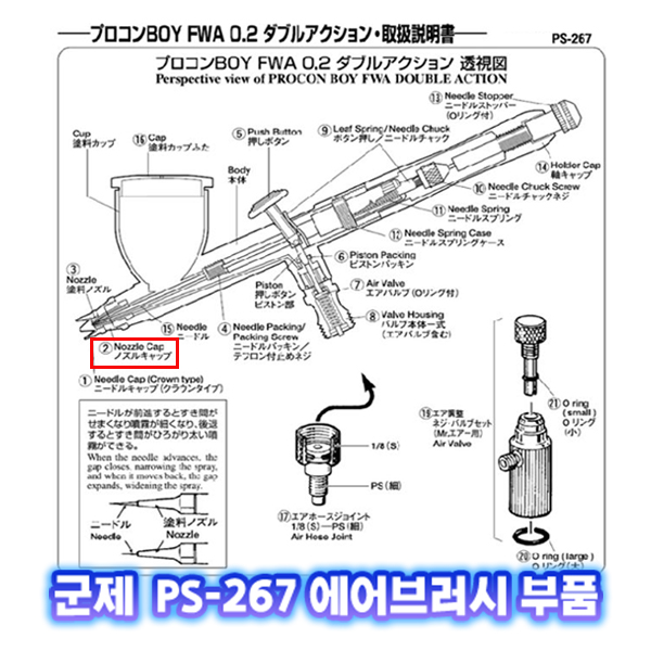 [군제]NO_2 PS-267 노즐캡 에어브러쉬  부품